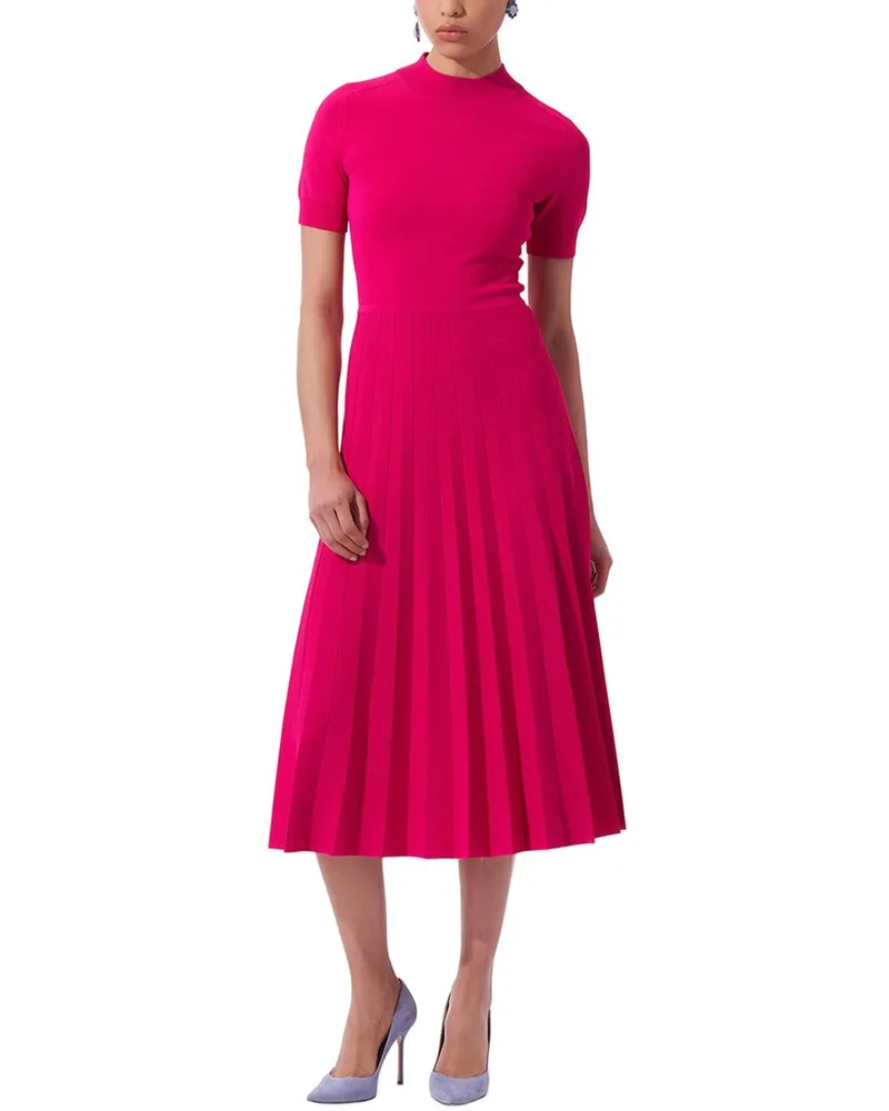 Carolina Herrera New York Mock Neck Pleated Knit Dress Pink
