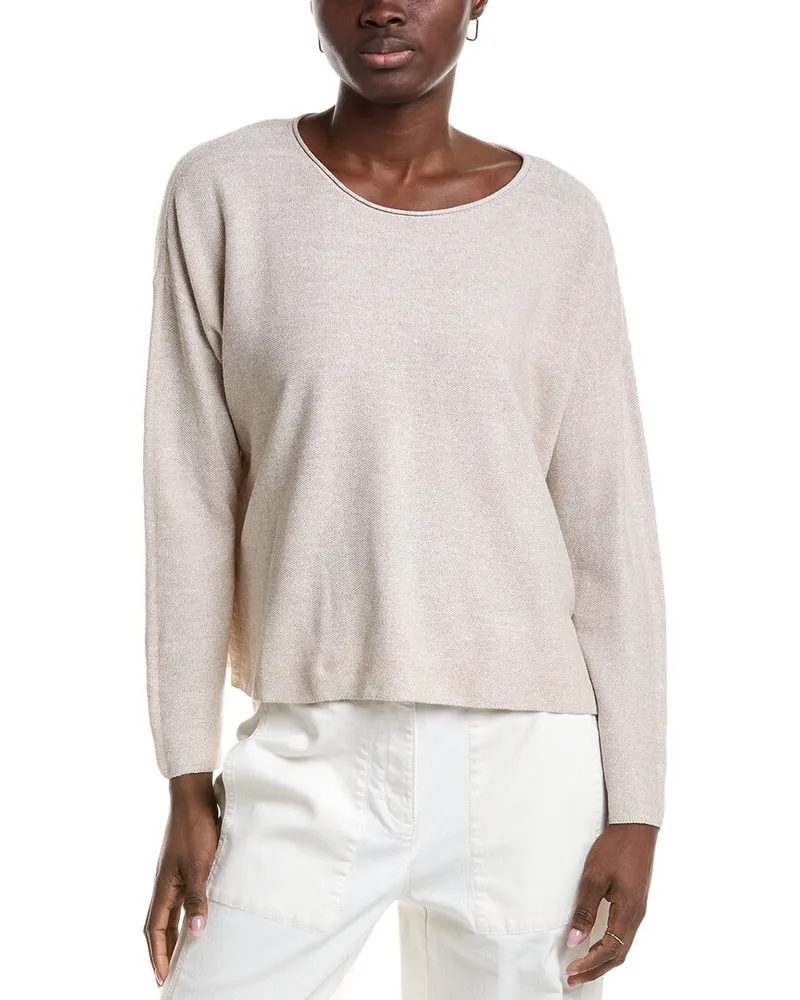 Eileen Fisher Box Linen-Blend Top White