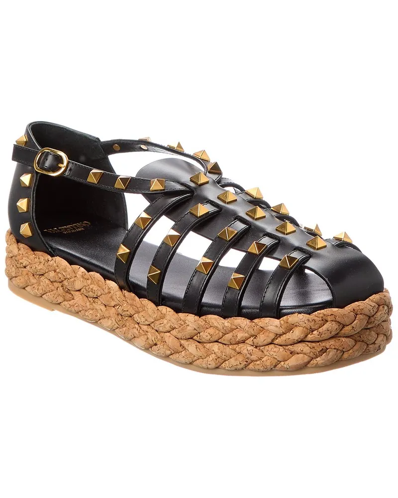 Valentino Garavani Rockstud 30 Leather Platform Sandal Black