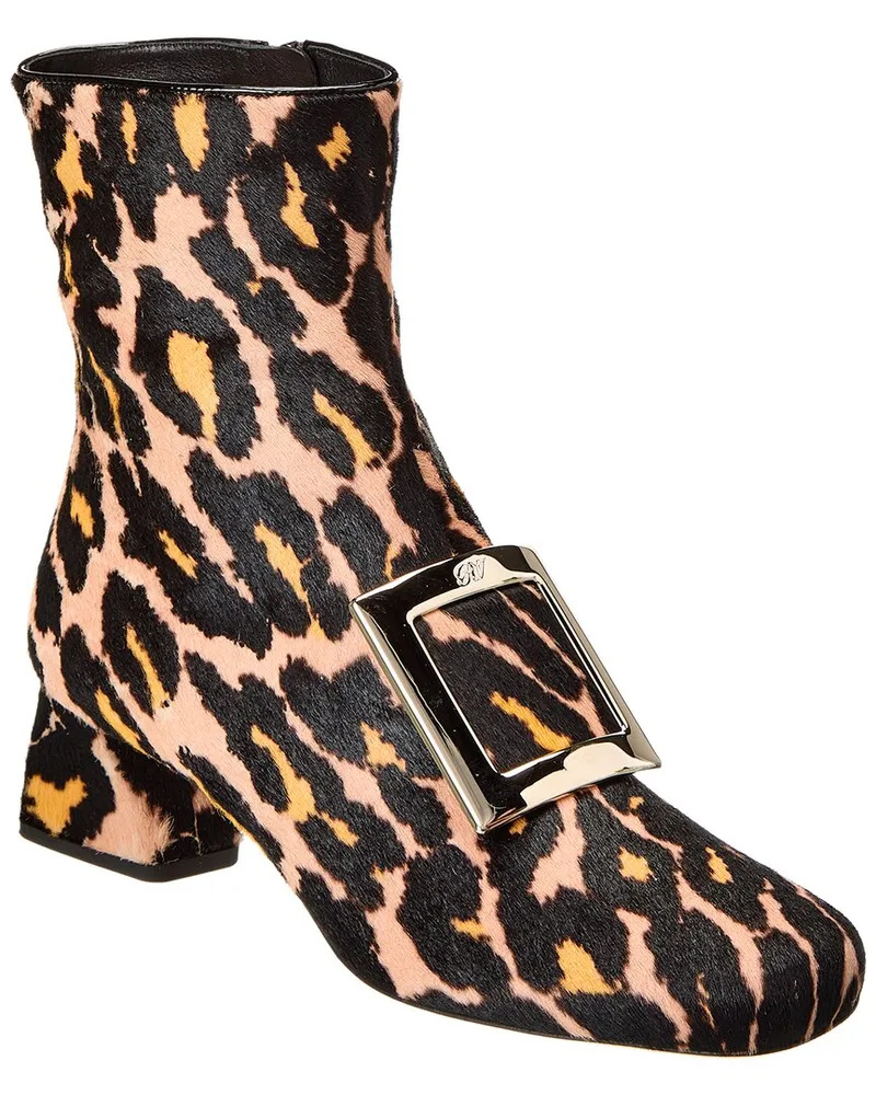 Roger Vivier Logo Plaque Piping Haircalf Bootie Brown