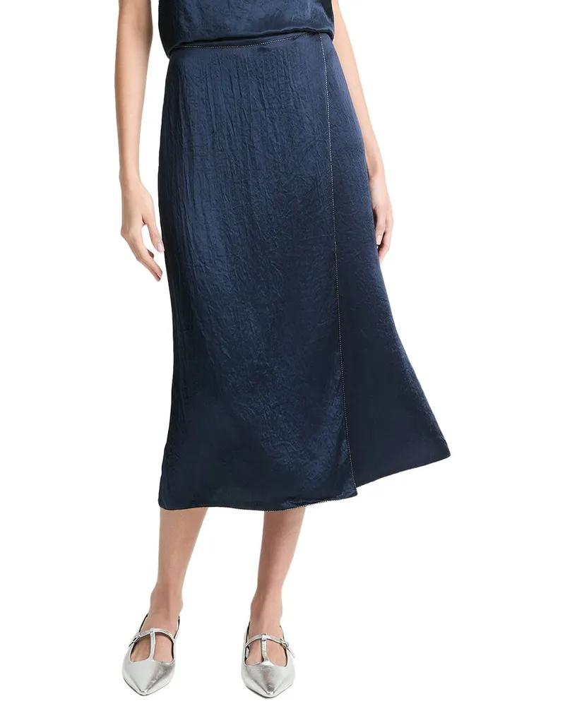 Vince Beaded Boarder Front Slit Skirt Blue