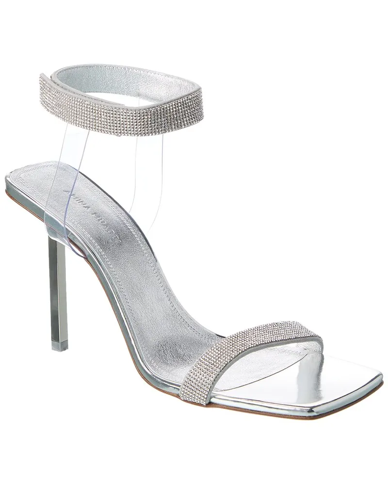 Amina Muaddi Rih Vinyl & Leather Sandal Silver