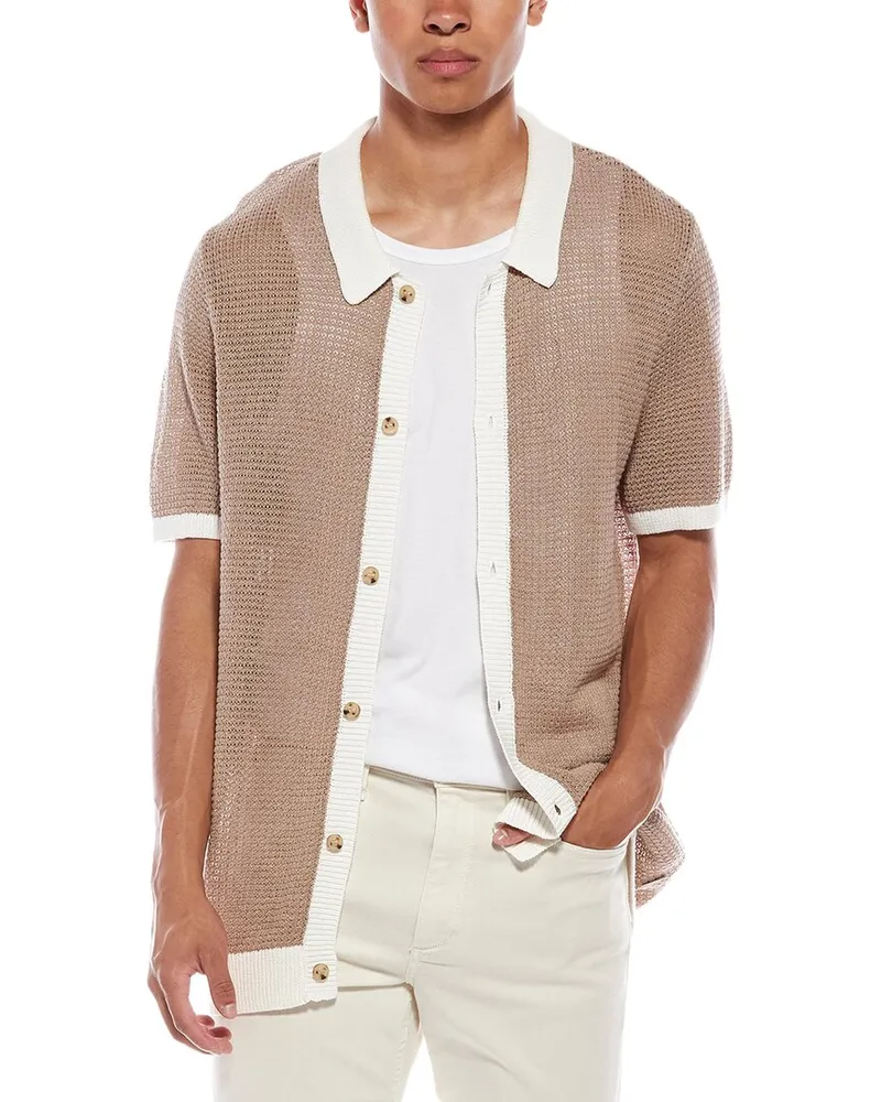 Onia Linen Button-Up Sweater Brown