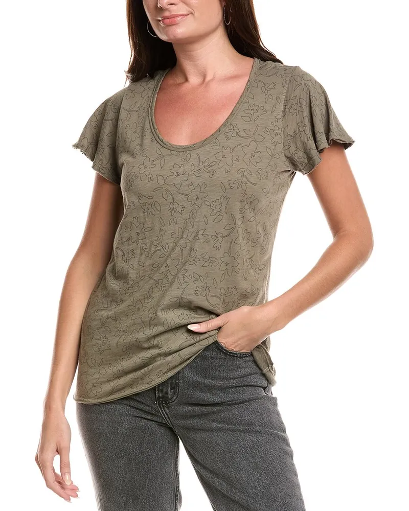 Michael Stars Jana Scoop Neck Flutter Top Green
