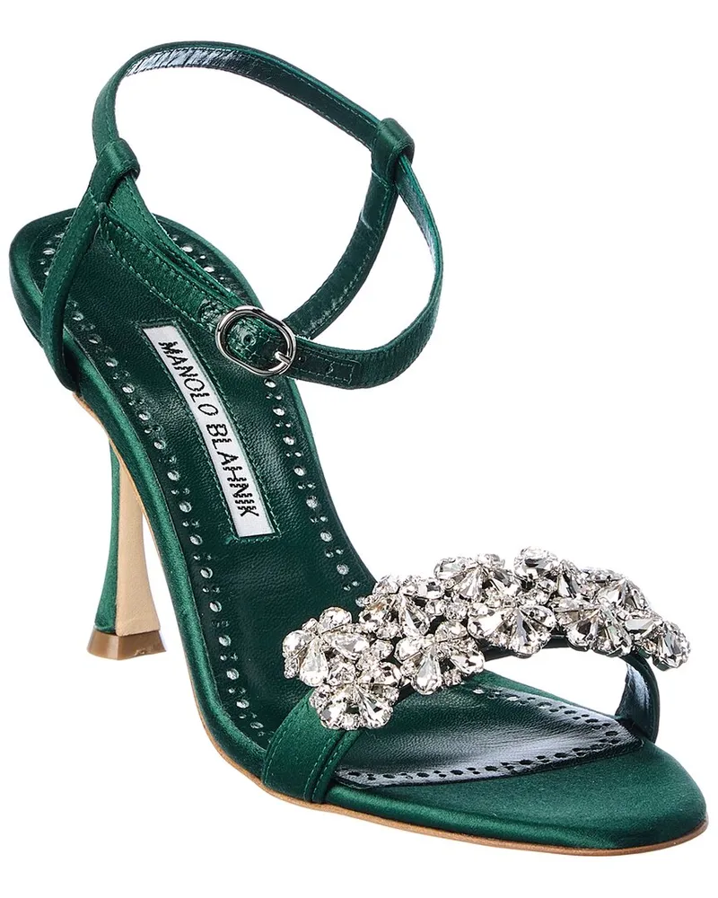 Manolo Blahnik Finah 90 Satin Sandal Green
