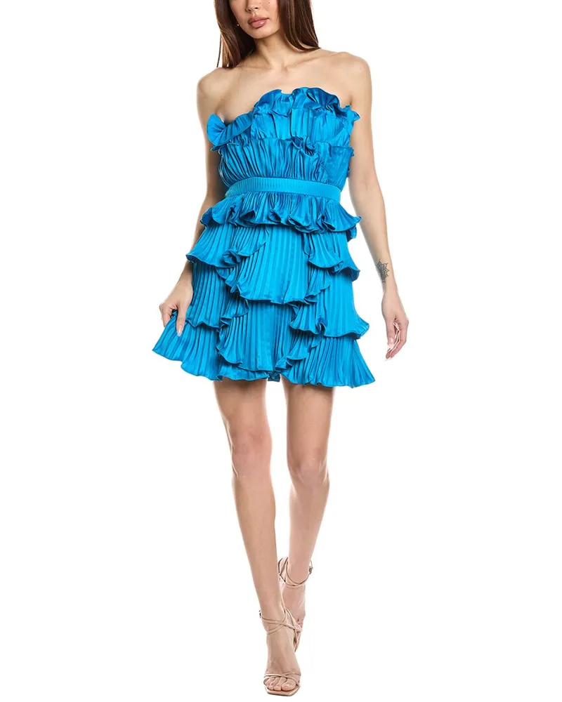 AMUR Reed Pleated Shell Mini Dress Blue