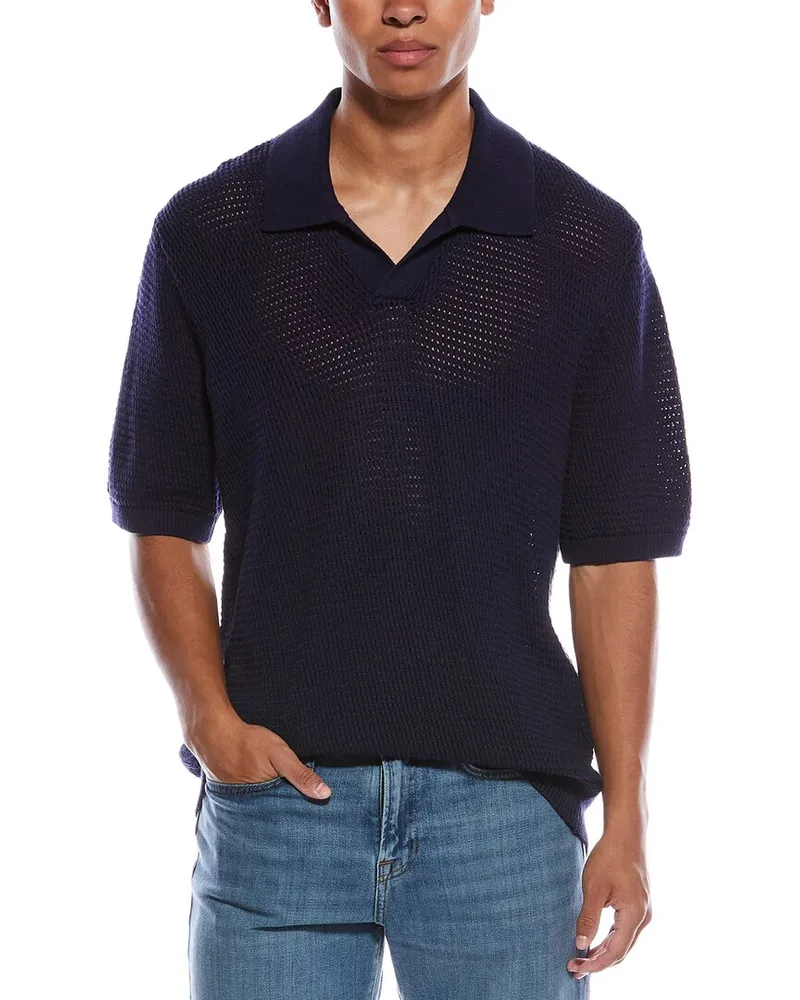 Frame Denim Sweater Silk-Blend Polo Shirt Blue