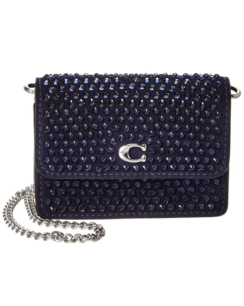 Coach Crystal Essential Half Flap Suede & Leather Card Case Blue
