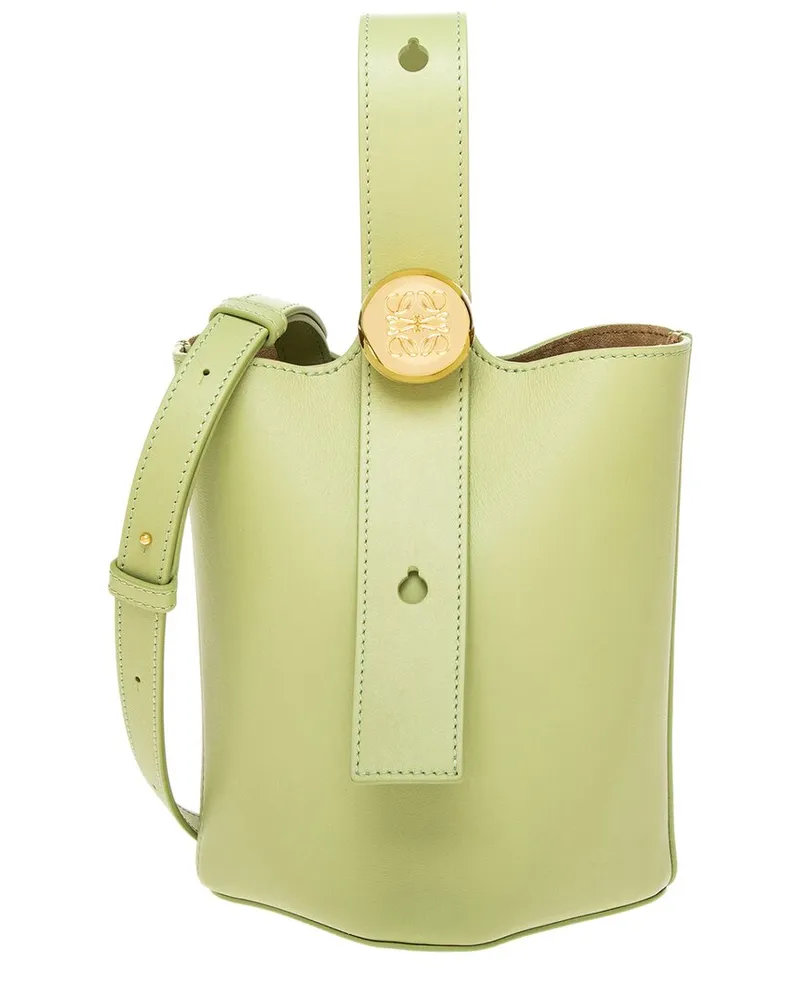 Loewe Pebble Mini Leather Bucket Bag Green