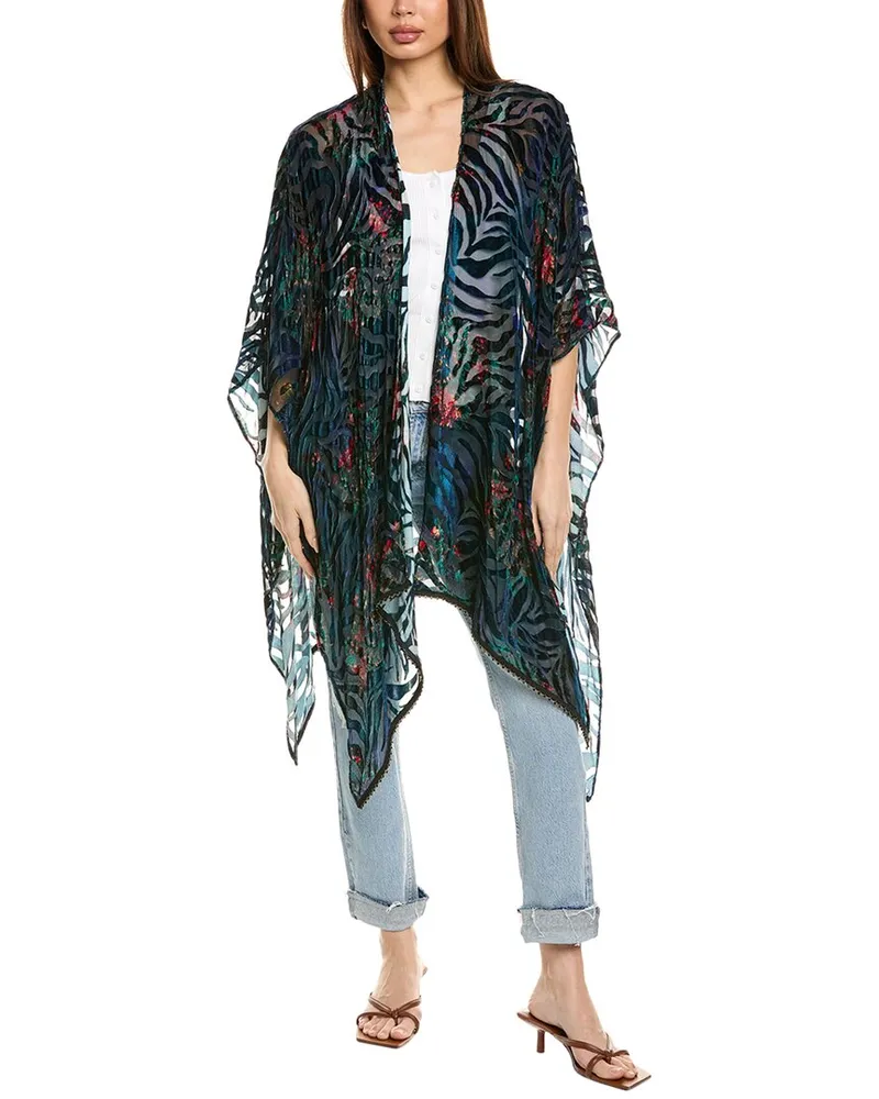 Johnny Was Burnout Velvet Silk-Blend Shawl Black