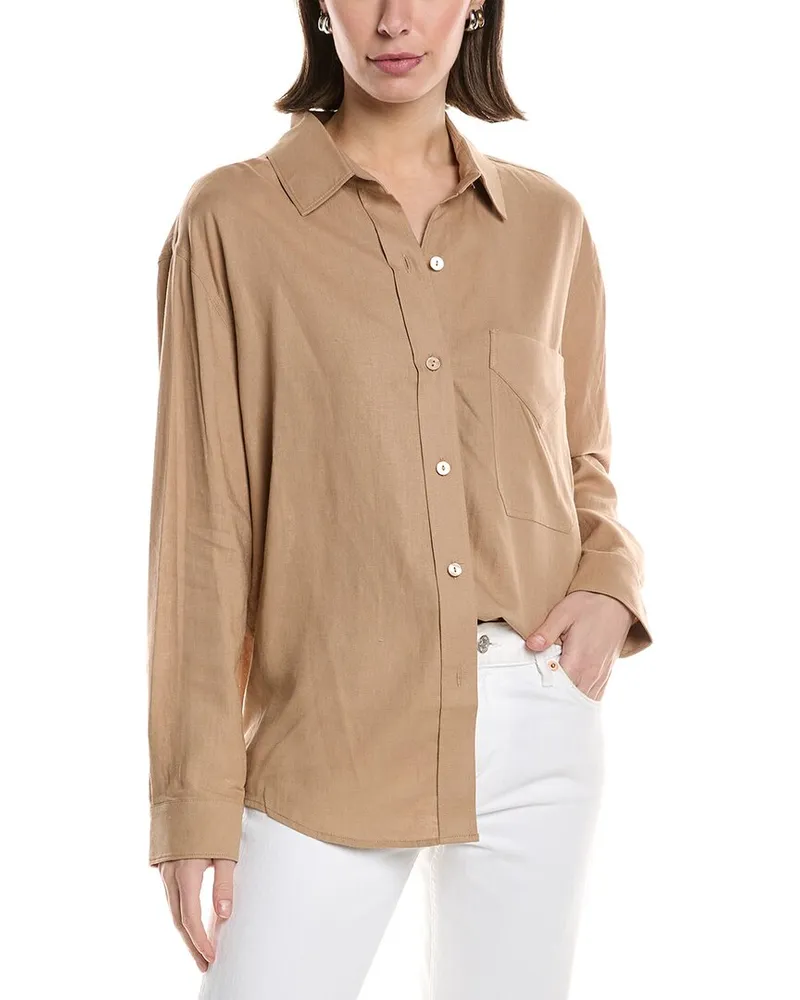 HUDSON Jeans Oversized Linen-Blend Shirt Brown