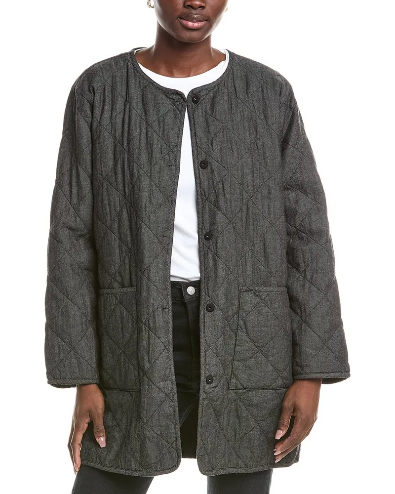 Eileen Fisher Long Quilted Coat Black