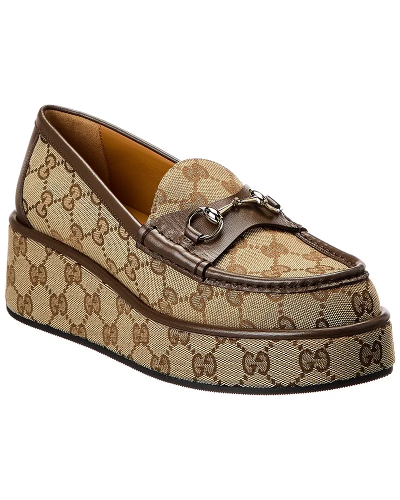Gucci GG Canvas & Leather Platform Loafer Brown