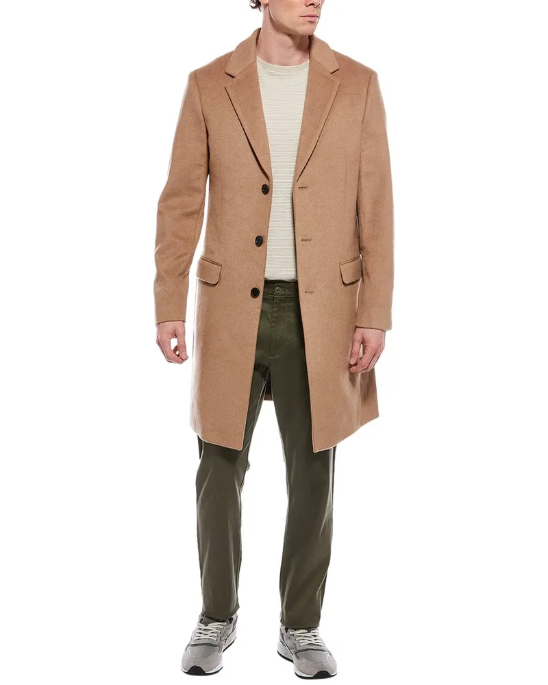 AllSaints Hal Suede-Trim Wool-Blend Coat Brown