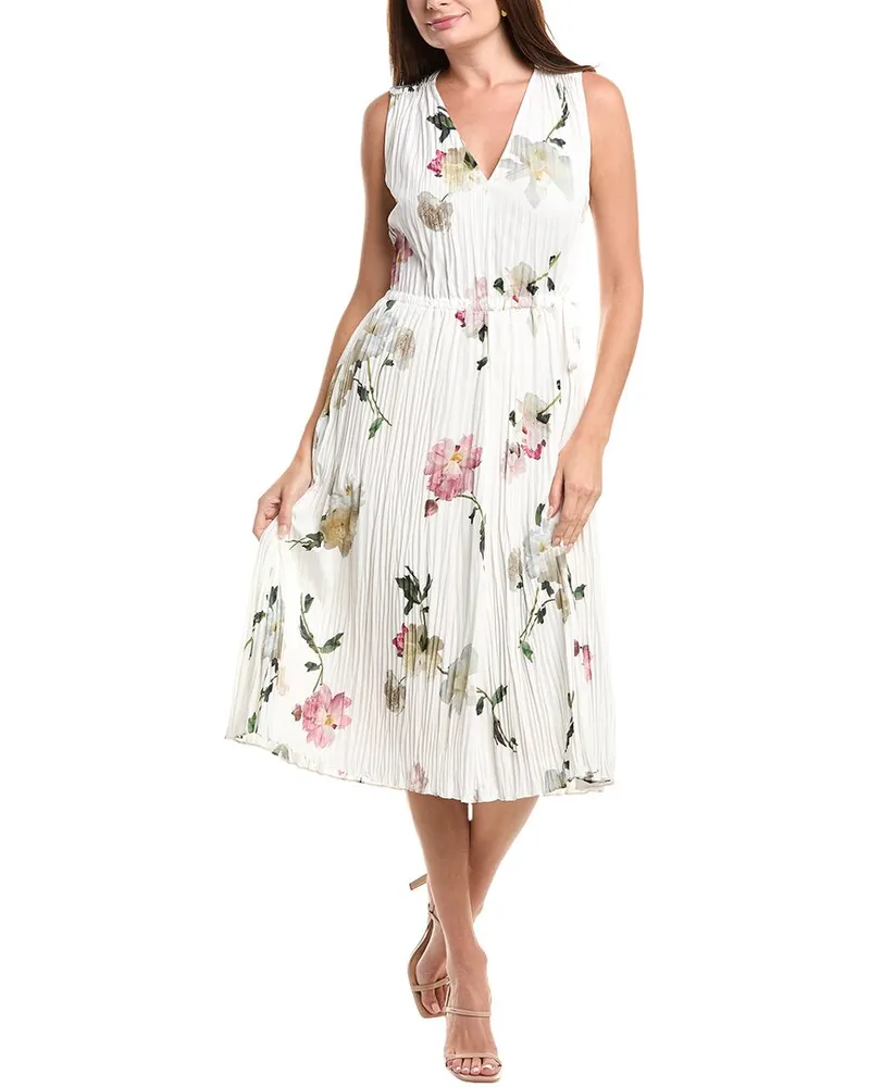 Vince Wilted Peony Pleated V-Neck Midi Dress White