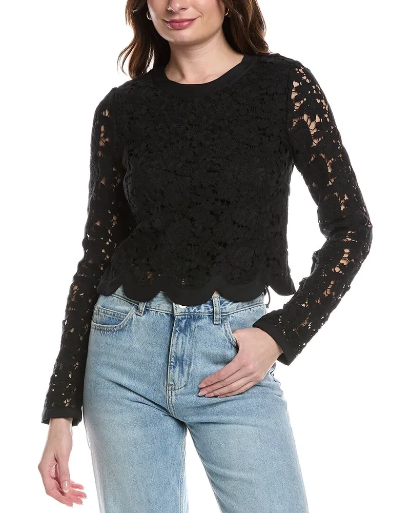 Rebecca Taylor Retro Lace Bow Silk-Blend Top Black
