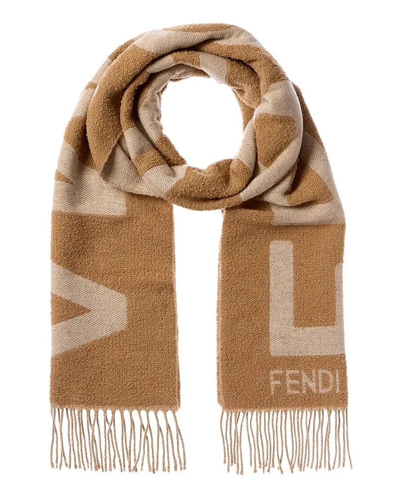 Fendi Logo Jacquard Wool & Alpaca-Blend Scarf Brown