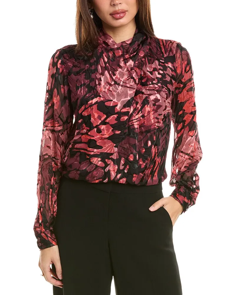 Elie Tahari Twist Neck Silk-Blend Blouse Red