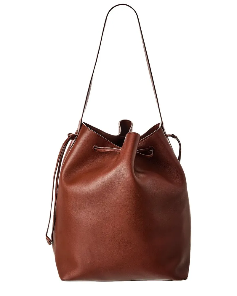 The Row Belvedere Leather Bucket Bag Brown