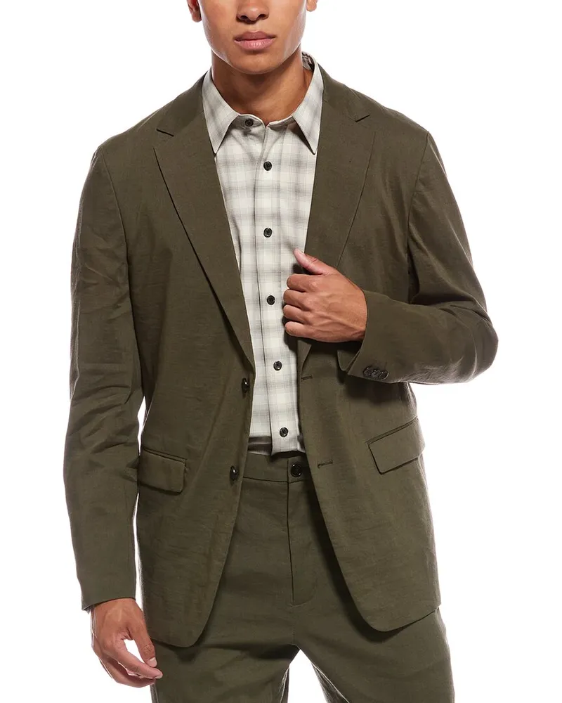 Theory Clinton Linen-Blend Blazer Green