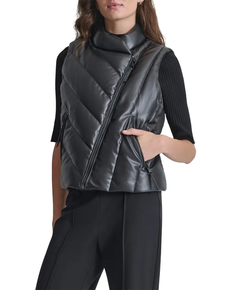 DKNY Asymmetrical Zip Puffer Vest Black