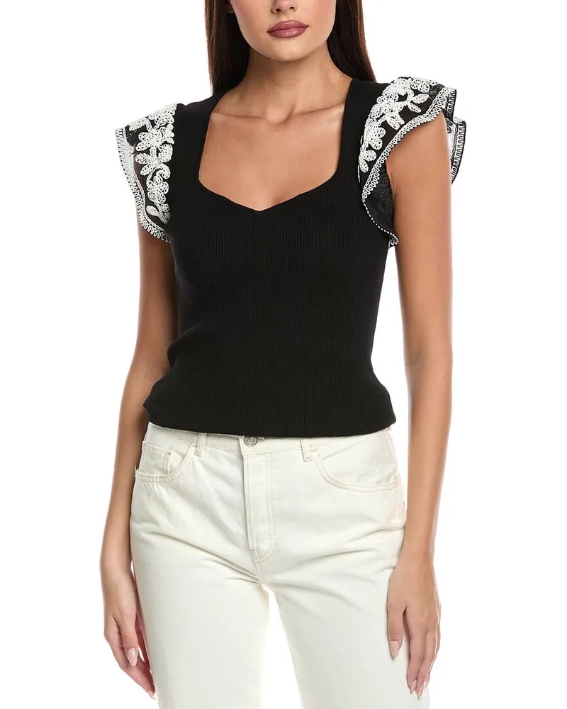 Elie Tahari Emily Embroidered Top Black