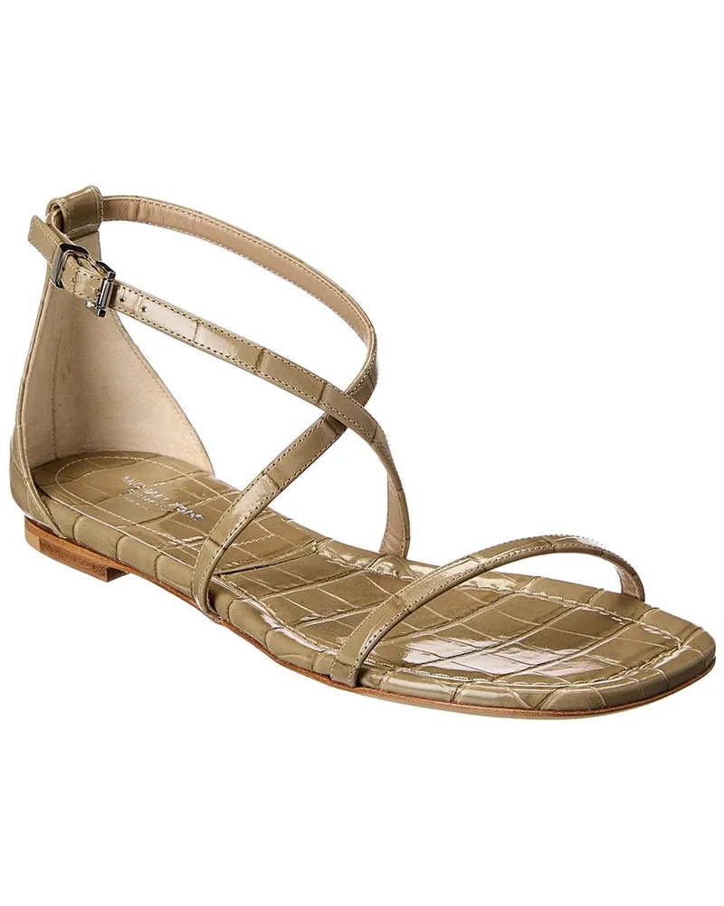 Michael Kors Polly Runway Croc-Embossed Leather Sandal Brown
