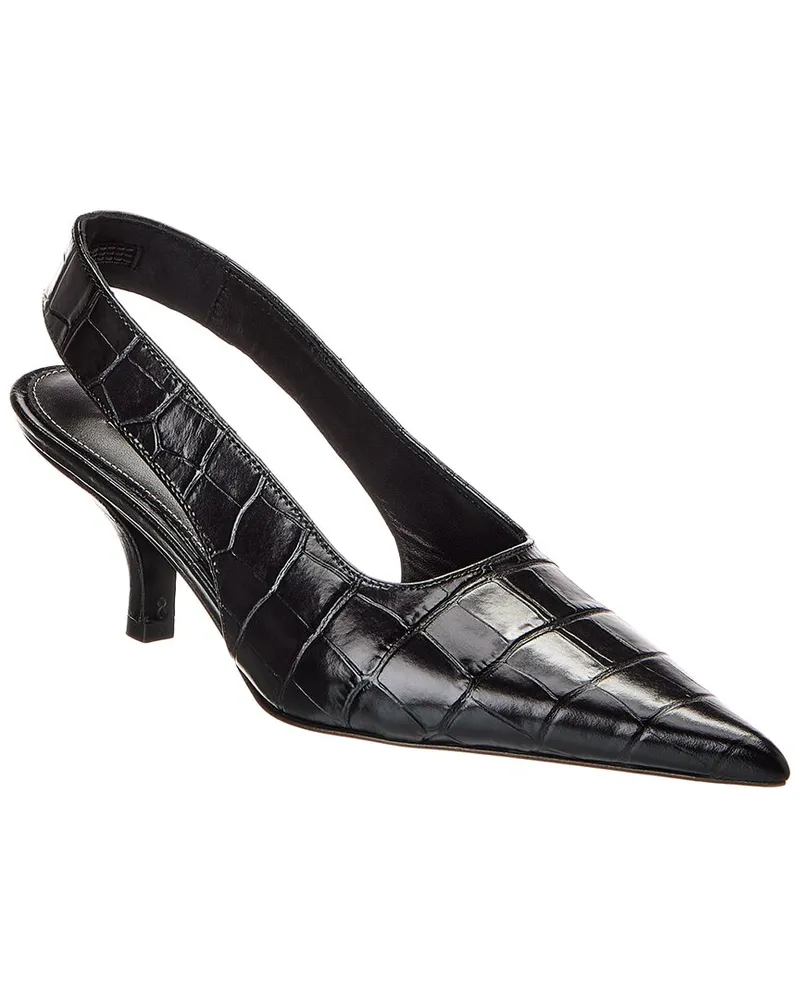 Totême Croc-Embossed Leather Slingback Pump Black