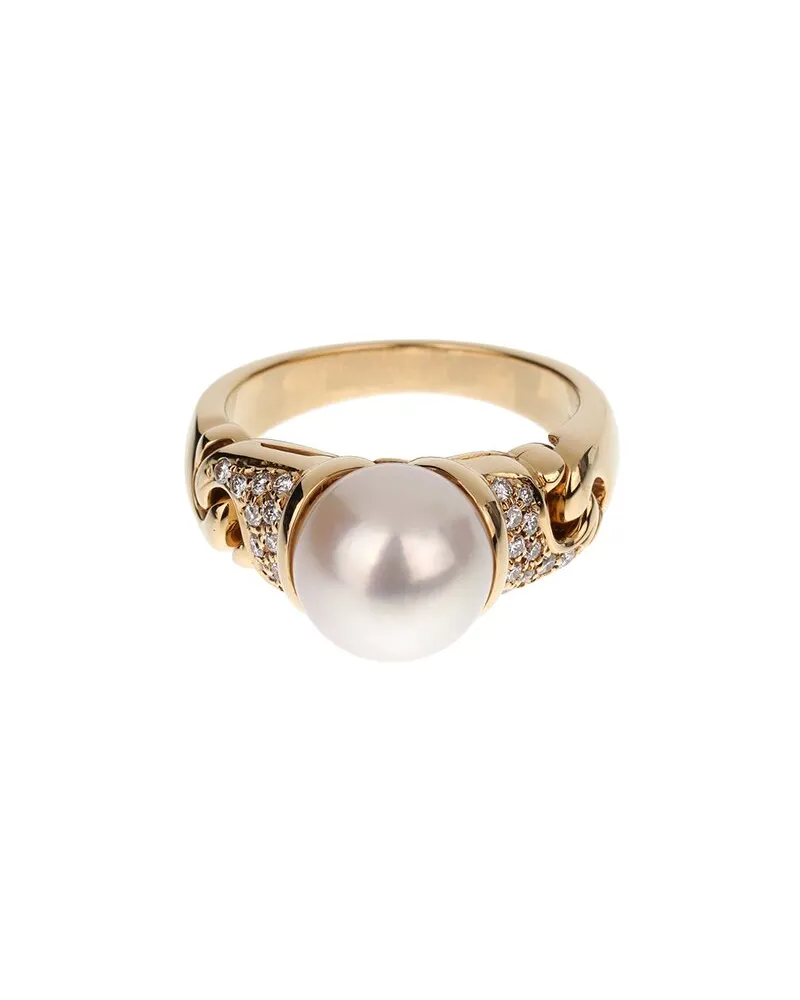 Bulgari 18K 0.30 ct. tw. Diamond & 9.2mmmm Pearl Cocktail Ring (Authentic Pre-Loved Nocolor