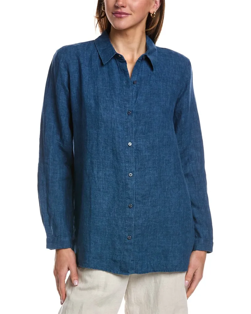 Eileen Fisher Classic Linen Shirt Blue