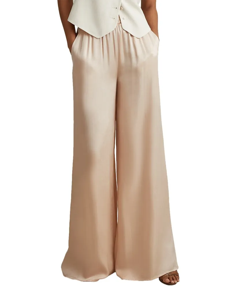 Reiss Yara Wide Leg Occasion Trouser Beige