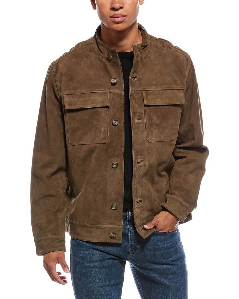 Elie Tahari Button Down Suede Jacket Green