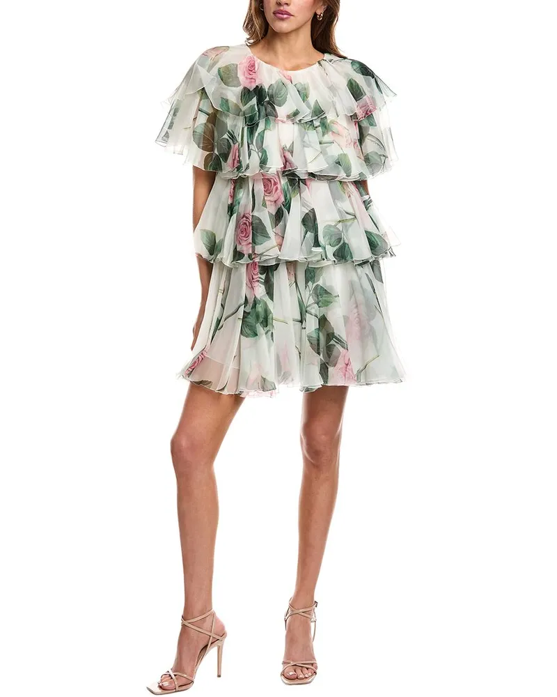 Dolce & Gabbana Tiered Silk Organza Cocktail Dress White