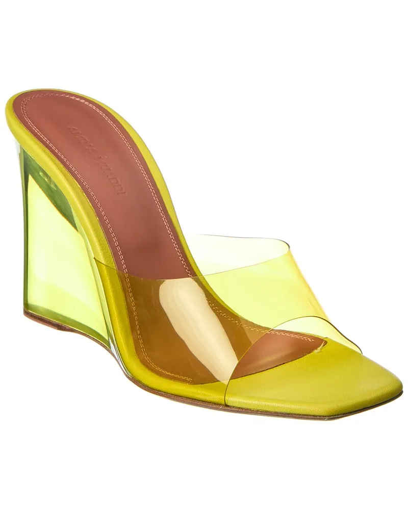 Amina Muaddi Lupita Vinyl & Leather Wedge Sandal Yellow