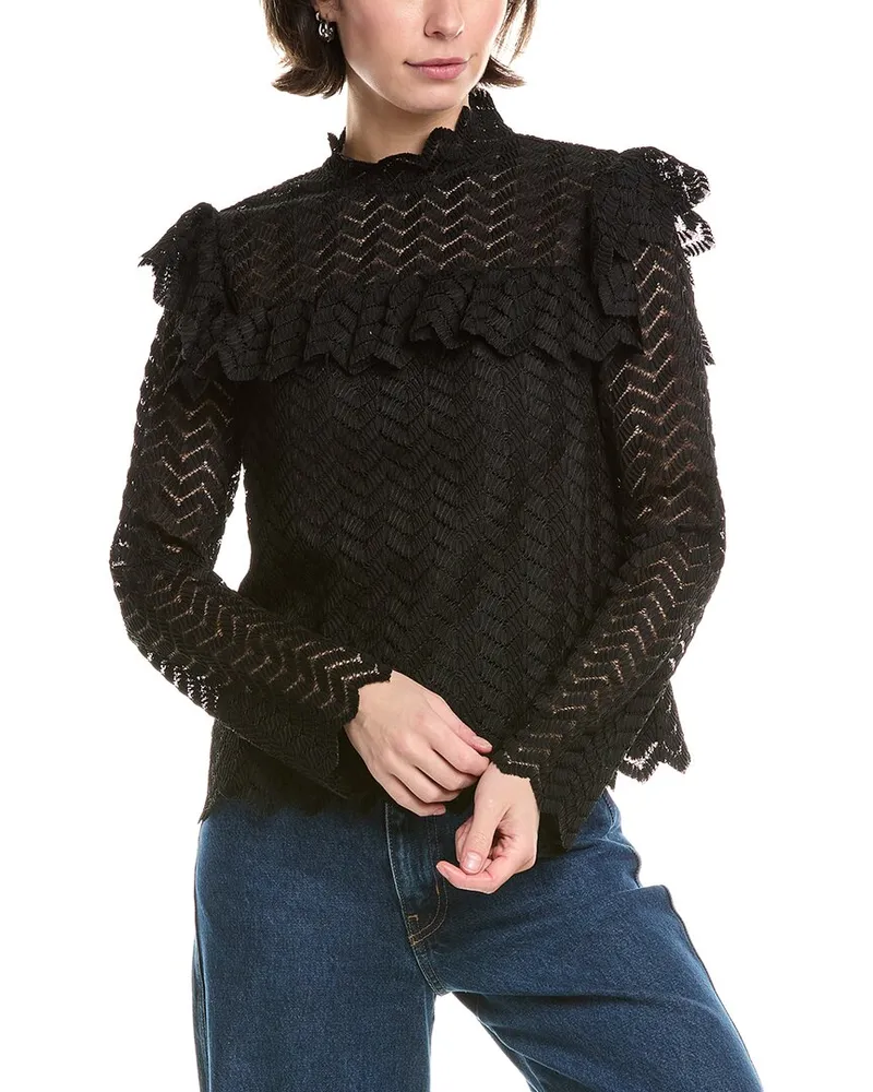 Rebecca Taylor Chevron Lace Top Black