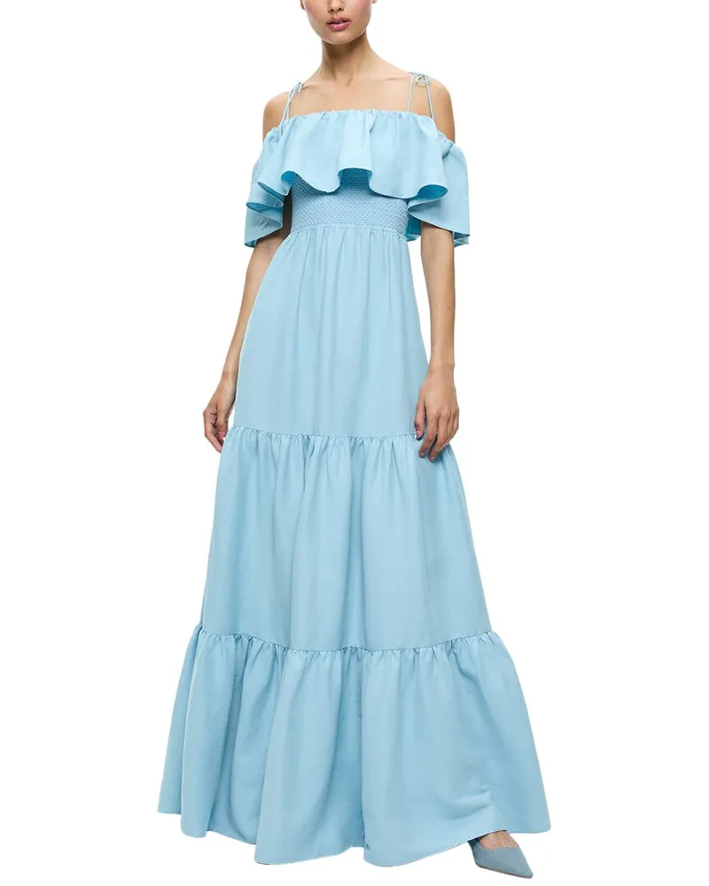 Alice + Olivia Kia Off Shoulder Tiered Linen-Blend Midi Dress Nocolor