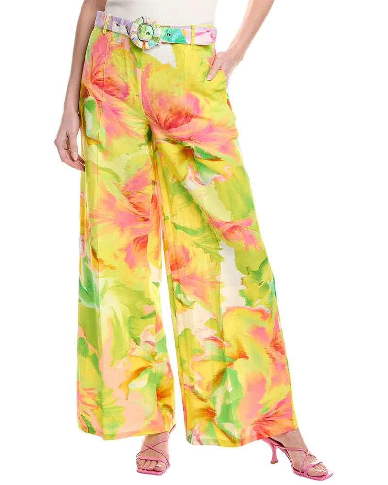 Hemant & Nandita Belted Linen-Blend Flare Pant Yellow