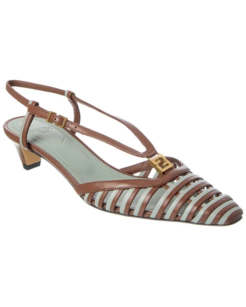 Fendi FFold Leather Slingback Pump Brown