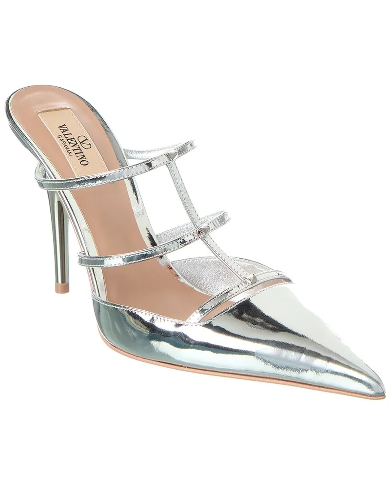 Valentino Garavani Rockstud 100 Leather Mule Silver