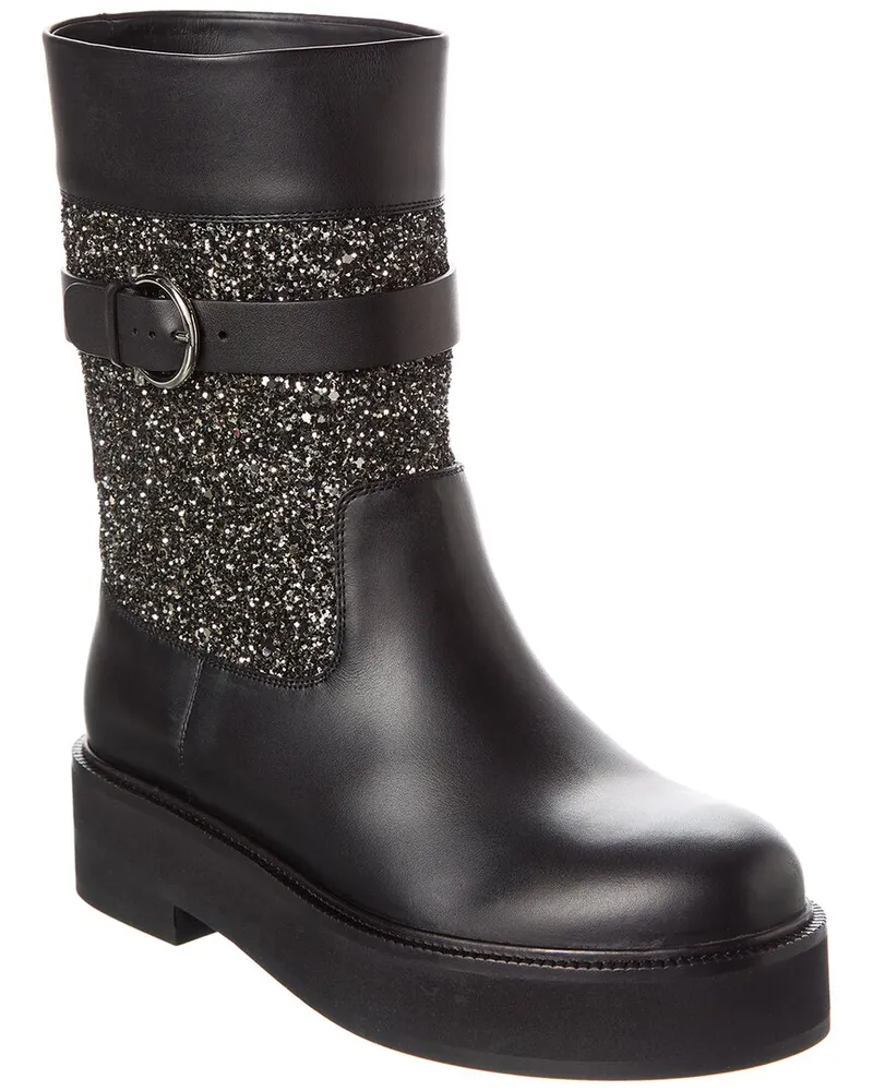 Ferragamo Ean Leather & Glitter Boot Black