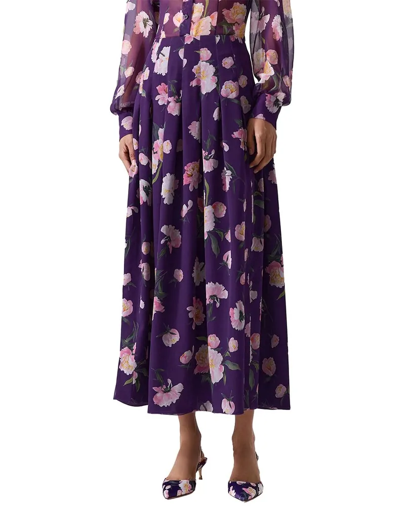 Carolina Herrera New York Pleated Silk Midi Skirt Purple