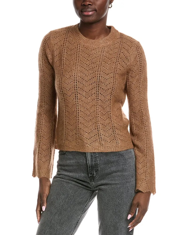 Autumn Cashmere Bell-Sleeve Pointelle Cashmere & Silk-Blend S Sweater Brown