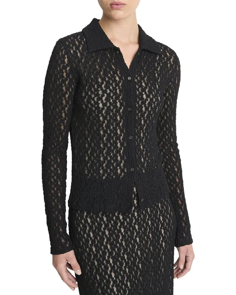 Vince Floral Smocked Button-Up Shirt Black