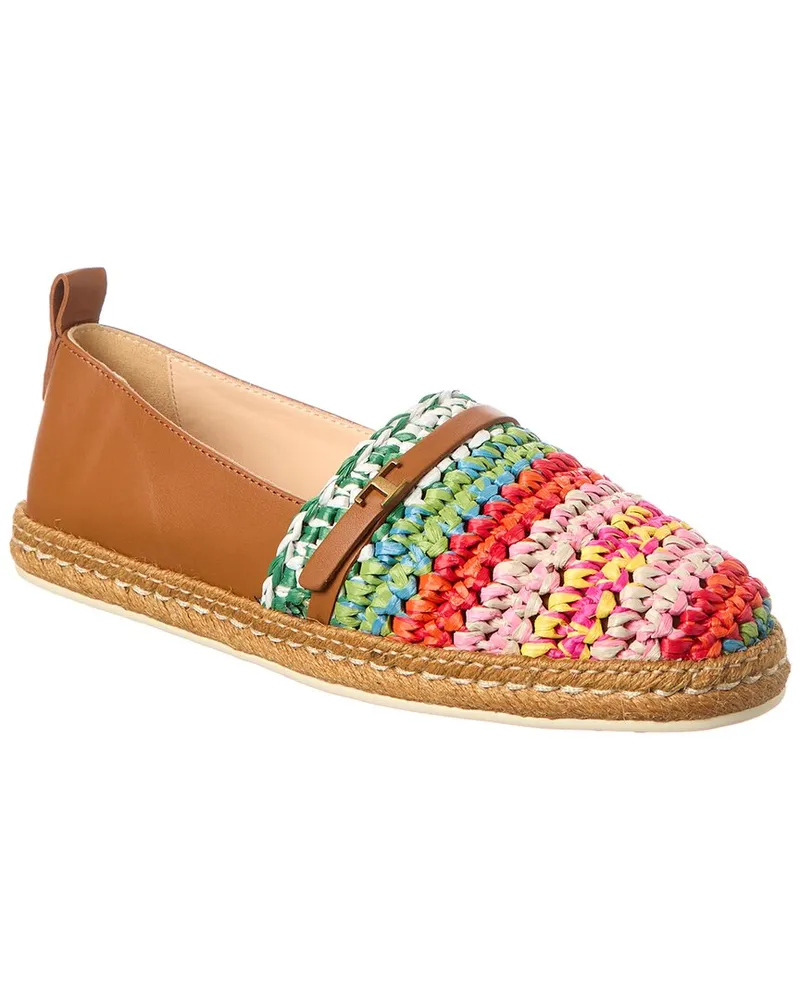 TOD'S TOD’s Logo Straw & Leather Espadrille Brown
