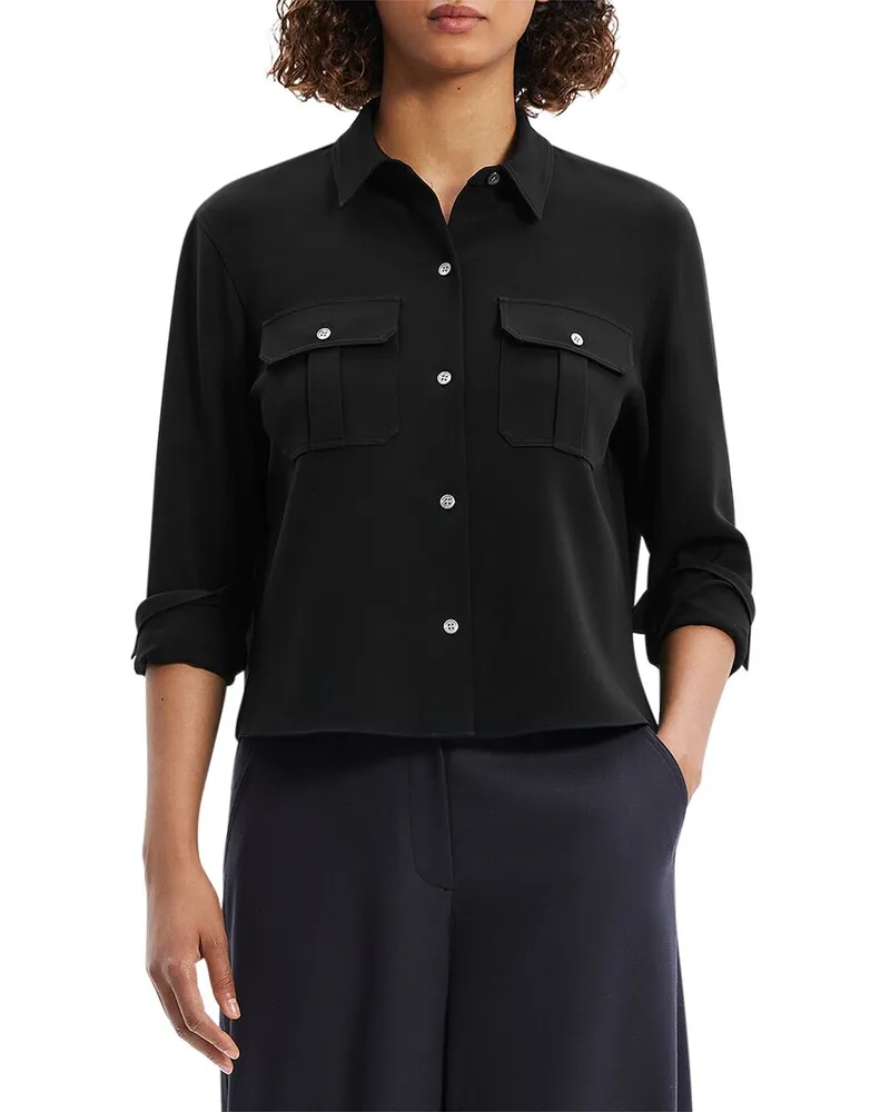 Theory Crepe Cape Back Military Shirt Black