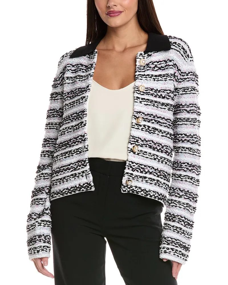 ST. JOHN Textured Tweed Linen-Blend Jacket Purple