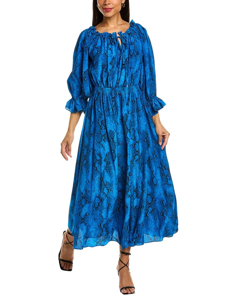 Elie Tahari Off-The-Shoulder Silk Midi Dress Blue