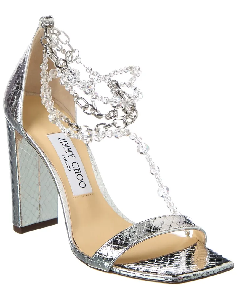 Jimmy Choo Neena 100 Embossed Leather Sandal Silver