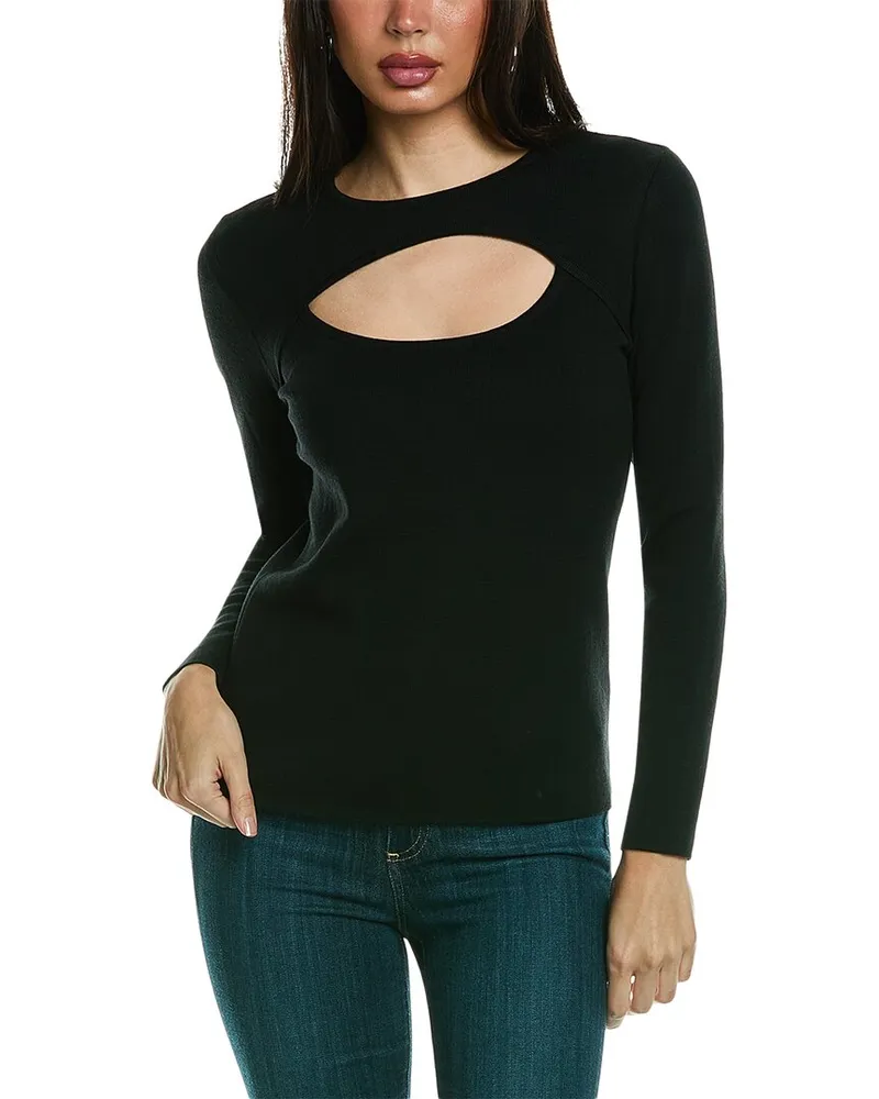 Carolina Herrera New York Cutout Scoop Neck Wool Sweater Black