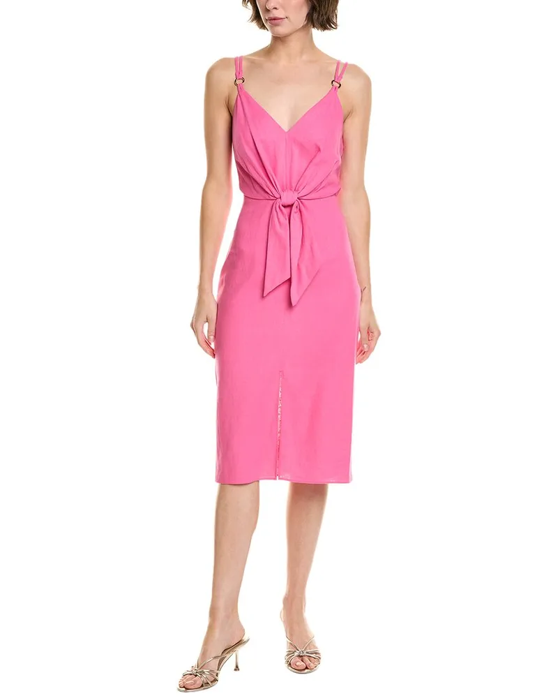 Vince Camuto Tie Front Linen-Blend Midi Dress Pink